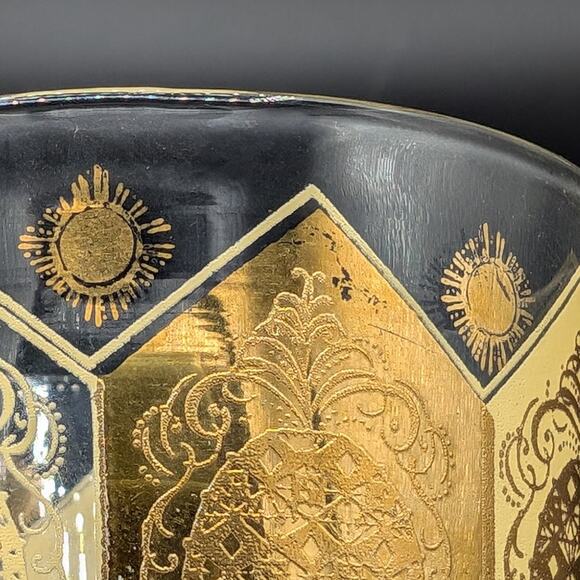 1 Vintage MCM CERA Net Harris Single Low Ball Glass Gold Pineapple Barware - Picture 4 of 9